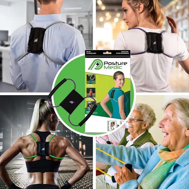 PRIMEKINETIX PostureMedic Dynamic Posture Brace for Neck and Back Support -For Enhanced Shoulder Alignment, Posture Improvement & Stretching- M(Blue)