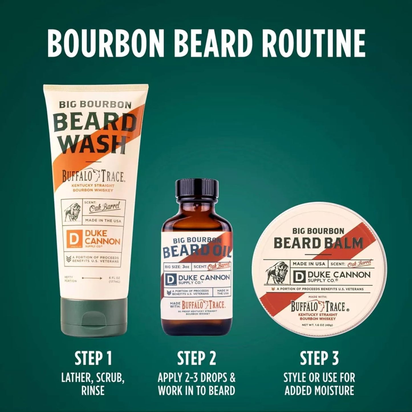 Duke Cannon Supply Co. Big Bourbon Beard Wash - Oak Barrel Scent, Strengthen, Rejuvenate, Soften and Condition (Pack of 3-6 Fl Oz.)