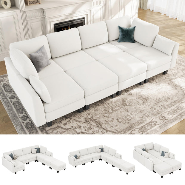 Sectional Sleeper Sofa, 6 Seaters Dark Grey Modular Sleeper Sofa Couch, Comfy Sectionals Couches Bed, Convertible Sofas with Ottomans, Modular Sectional Couches for Living Room