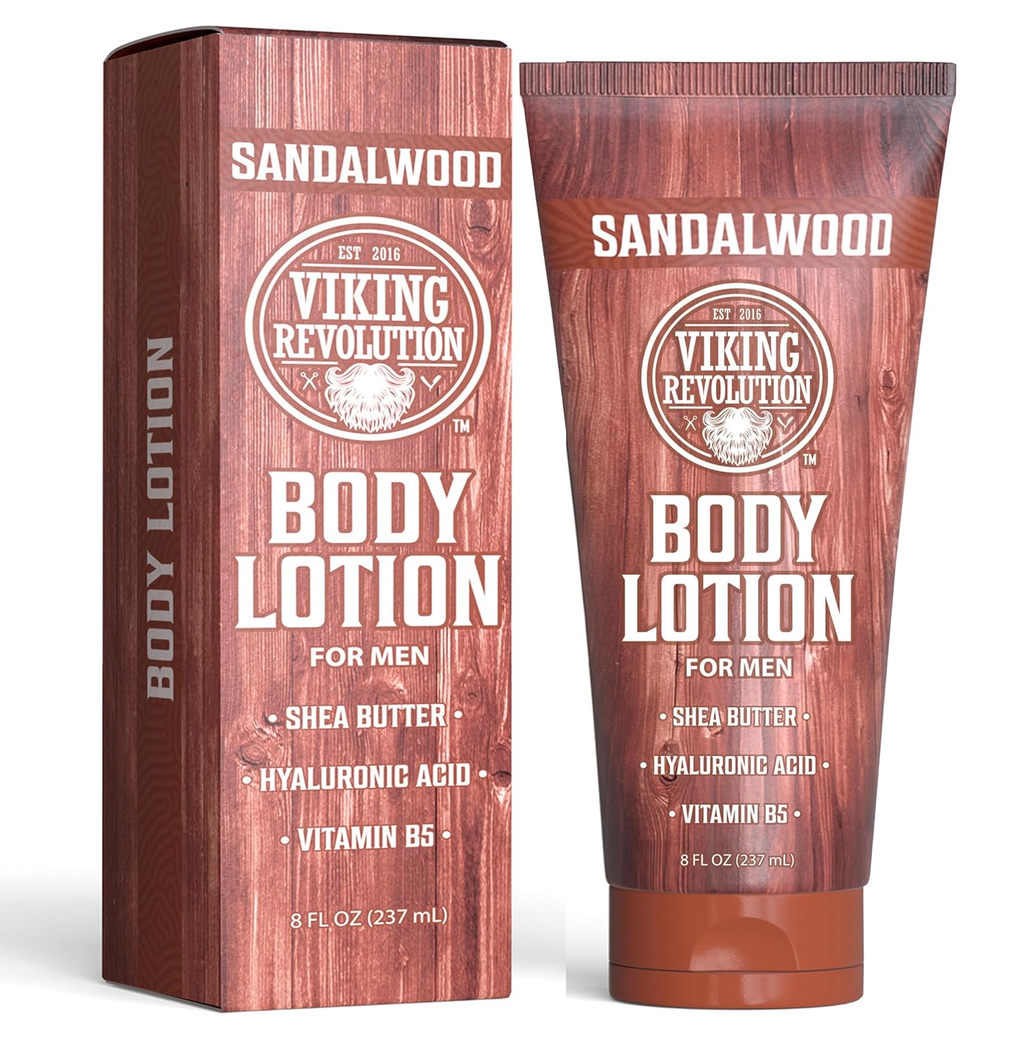 Viking Revolution Sandalwood Body Lotion for Men – Mens Lotion for Dry Skin with Shea Butter, Hyaluronic Acid and Vitamin B5 – Nourishing Mens Body Lotion for Hydrated and Smooth Skin (8oz, 1 Pack)
