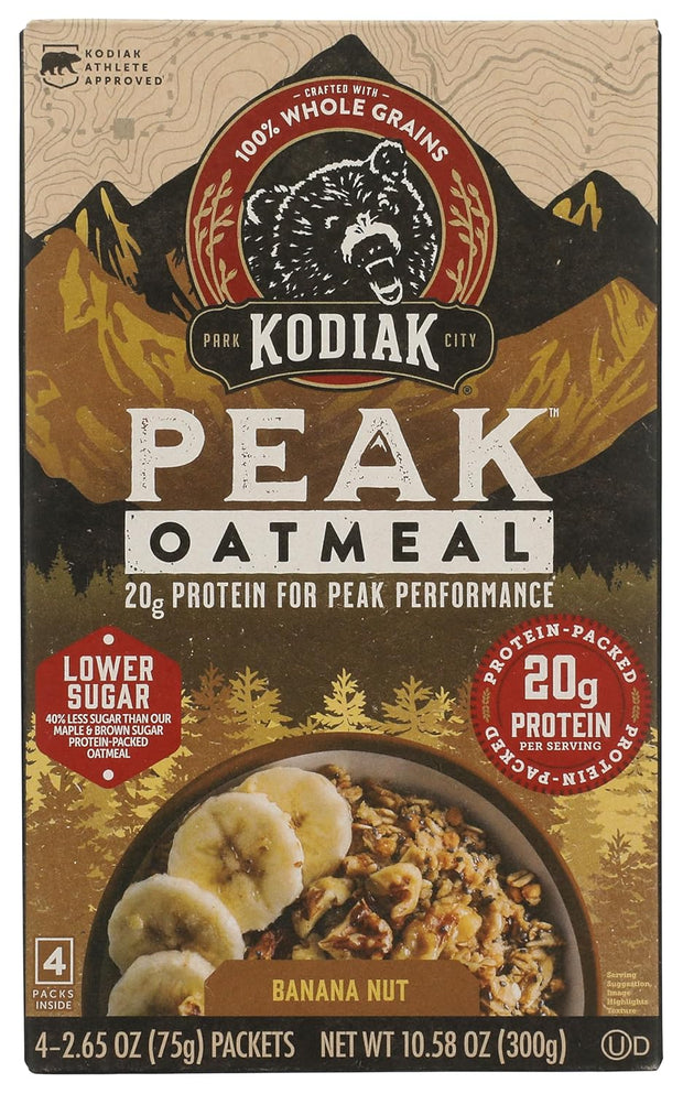 Kodiak Peak Instant Oatmeal Packets, Banana Nut, High Protein,100% Whole Grains, 1 box with 4 packets