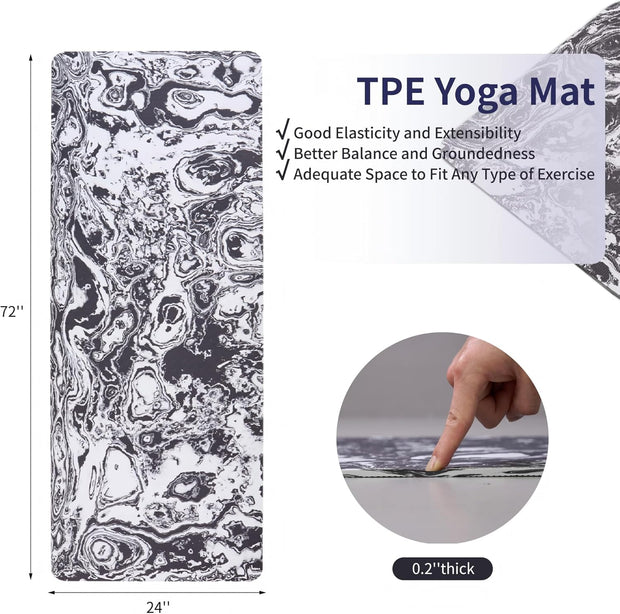 Non-Slip TPE Yoga Mat for Women & Men, 72"x24" Extra-Long Pilates Mats for Hot Yoga, HIIT, Floor Workouts, Lightweight Fitness Mat with Dual Grip