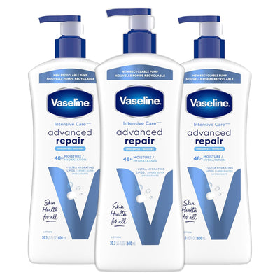 Vaseline Intensive Care Unscented Advanced Repair Body Lotion - Ultra-Hydrating with Lipids for Extremely Dry Skin, 20.3 oz, Pack of 3