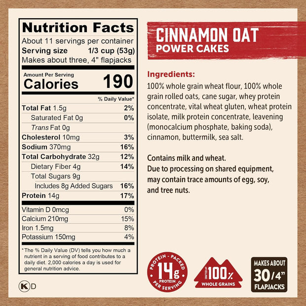 Kodiak Power Cakes, Pancake & Waffle Mix, Cinnamon Oat, High Protein,100% Whole Grains (Pack of 1)