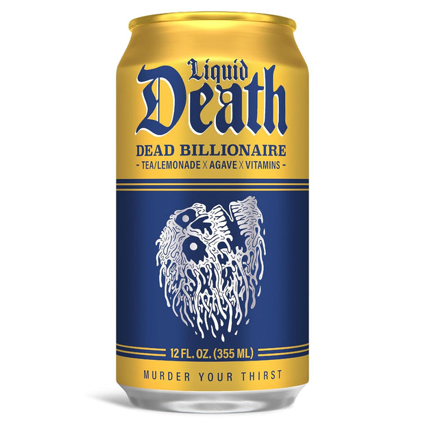 Liquid Death, Dead Billionaire Iced Tea, 12-Pack (12 oz Cans), Half Lemonade Half Black Tea, Low Calorie, No Artificial Sweeteners, B12 & B6 Vitamins