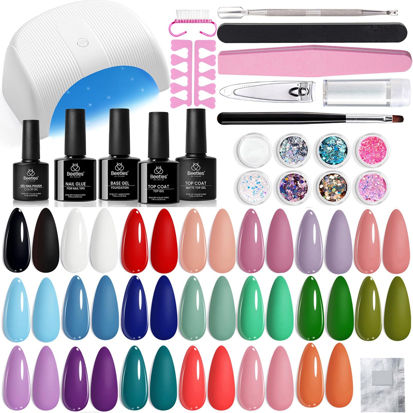 Beetles Gel Nail Polish Set,119 PCS 100 Colors Gel Polish Kit Base Glossy Matte Glitter Top Coat Neon Glitter Pearl Cat Eye White Red Pink Nude Nails Gift for Women Beetles Infinite Styles 100 Colors