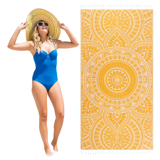 PÜSKÜL - Authentic 100% Turkish Cotton Turkish Beach Towel, Genuine Made in Turkey Quality - Soft, Quick Dry, Sand Free, Light Like Cloud, Oversize 36x70 Peshtemal Towels (Pack of 1, Arat Orange)