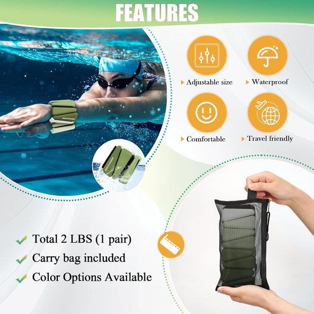 Wrist Weights for Women At Home Ankle Weights Set of 2 (1 lb /2 Lbs Each) Adjustable Weighted Wristbands Arm Leg Weights for Women Men Suitable for Walking Swimming Running Pilates Yoga Gym