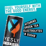 Yesly Energy Drink, Variety Pack, Naturally Flavored Sparkling Energy Drink With Electrolytes, Magnesium, Potassium, Vitamin C, B6 & B12, Natural Caffeine From Green Tea, 12 Fl Oz Cans, 12 Pack