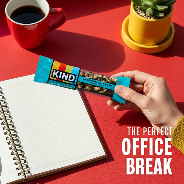 KIND Nut Bars, Favorites Variety Pack, Dark Chocolate Nuts and Sea Salt, Peanut Butter Dark Chocolate, Caramel Almond and Sea Salt, Gluten Free, Up to 7g Protein, 18 Count