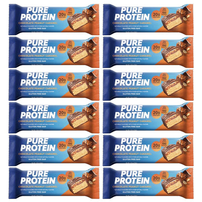 Pure Protein Bars, High Protein, Nutritious Snacks to Support Energy, Low Sugar, 1.75oz Gluten Free, 12 Pack Chocolate Peanut Caramel