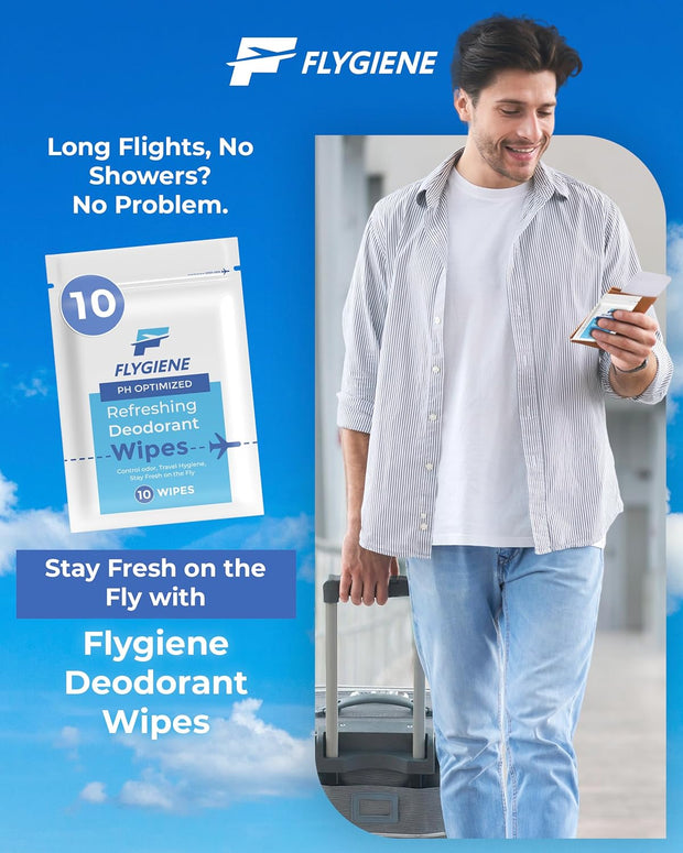 Underarm Wipes for Men & Women – Compact, TSA-Approved, & Convenient Travel Wipes for On-the-Go Freshness - Deodorant Wipes Individually Wrapped – 10 Packs