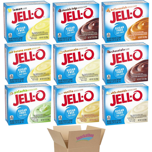 Jello Sugar Free Instant Pudding & Pie Filling Mix, Variety, 9 Flavors, Pack of 9