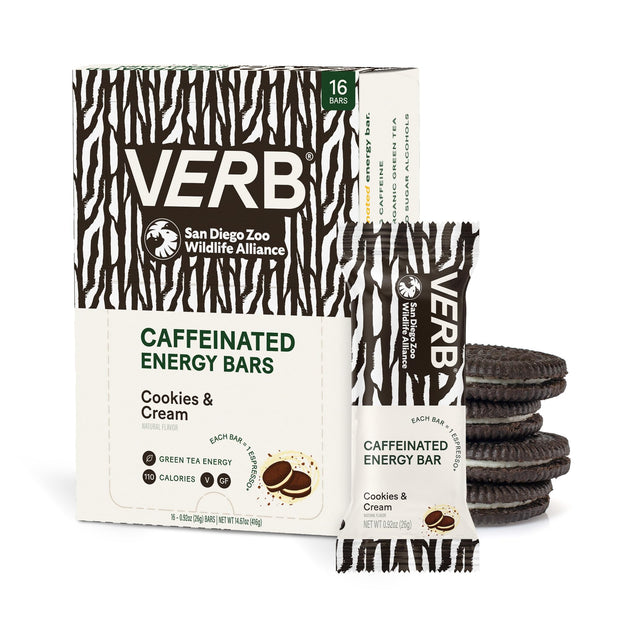 Verb Caffeinated Energy Bars Variety Pack - 2 Delicious Flavors (26g, Pack of 16) 110-Calorie Delicious Low Sugar Energy Bar, Vegan & Gluten Free On-the Go Snack with 80mg Green Tea Caffeine