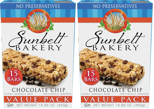 Sunbelt Bakery Chewy Chocolate Chip Granola Bars, 1.1 oz Bars, 15 Count
