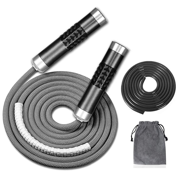 Redify Weighted Jump Rope for Workout Fitness(1LB), Tangle-Free Ball Bearing Rapid Speed Skipping Rope for MMA Boxing Weight-loss,Aluminum Handle Adjustable Length 9MM Fabric Cotton+9MM Solid PVC Rope (Grey)