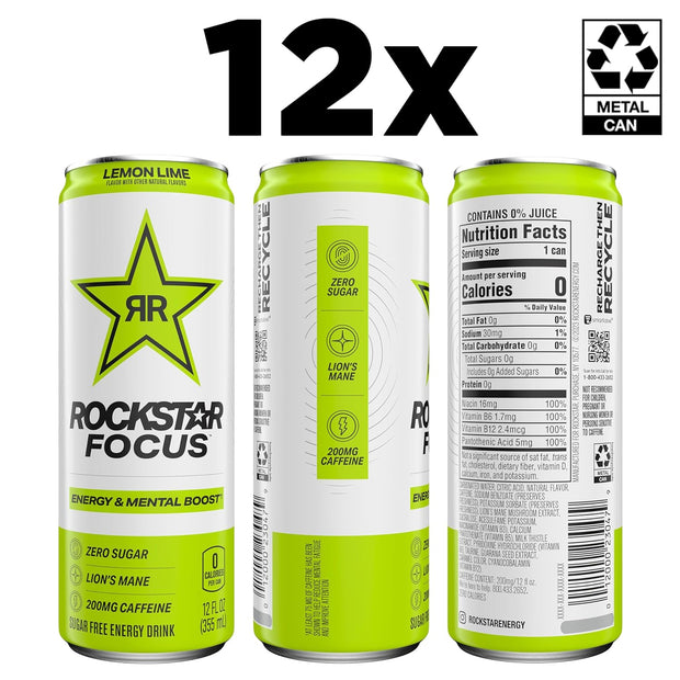 Rockstar Focus, Lemon Lime, 12 Fl Oz Cans (Pack of 12)
