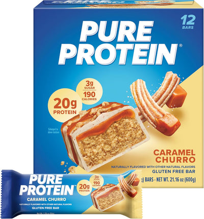 Pure Protein Caramel Churro Bars - 12 Count Box | 20g High Protein, Gluten-Free, On-the-Go Snack | Ideal Pre & Post-Workout Fuel | Low Sugar, Great Taste!