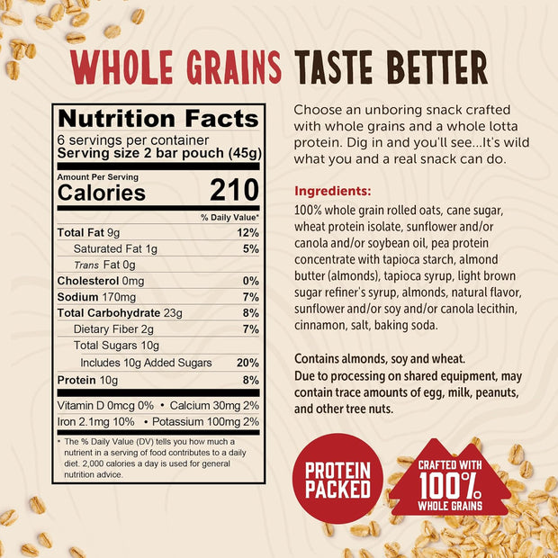 Kodiak Cakes Crunchy Granola Protien Snack Bars, Cookie Butter, High Protein, 100% Whole Grains, 12 boxes with 6 pouches (144 bars)