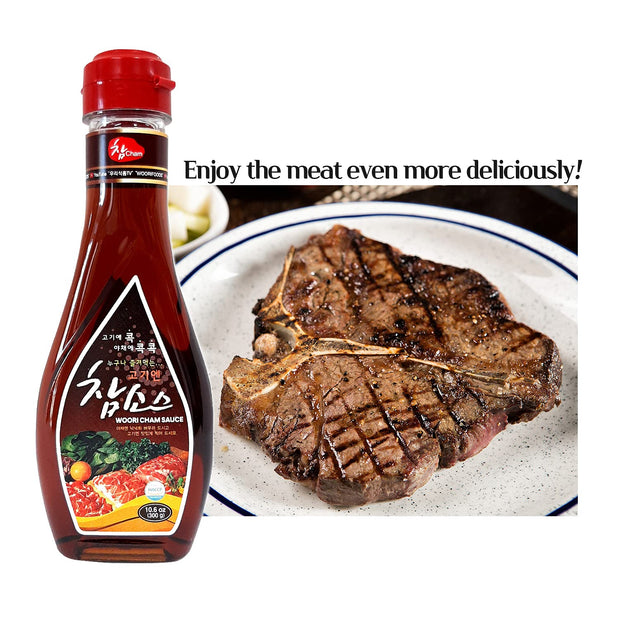 Woori Cham Sauce, Korean BBQ Soy Sauce, #1 Steak Sauce in Korea, Magic Sauce for Korean BBQ, Kalbi, Bulgogi, and Pickles, 참소스 (10.6Oz, 1) (1 Pack)