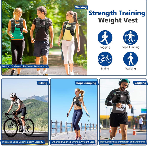 Weighted Vest for Woman Men,6lb/8lb/12lb/16lb/20Lb/25lb Weight Vest with Reflective Stripe Adjustable Buckle Strap Back Pocket Workout Strength Training Walking Jogging Running