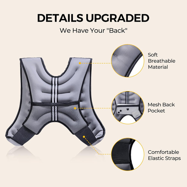 PACEARTH Weighted Vest,4lb/6lb/10lb/12lb/16lb/20lb/25lb/30lb Weight Vest with Reflective Stripe, Body Weight Vests Adjustable for Men, Women Workout, Strength Training, Running, Walking, Jogging