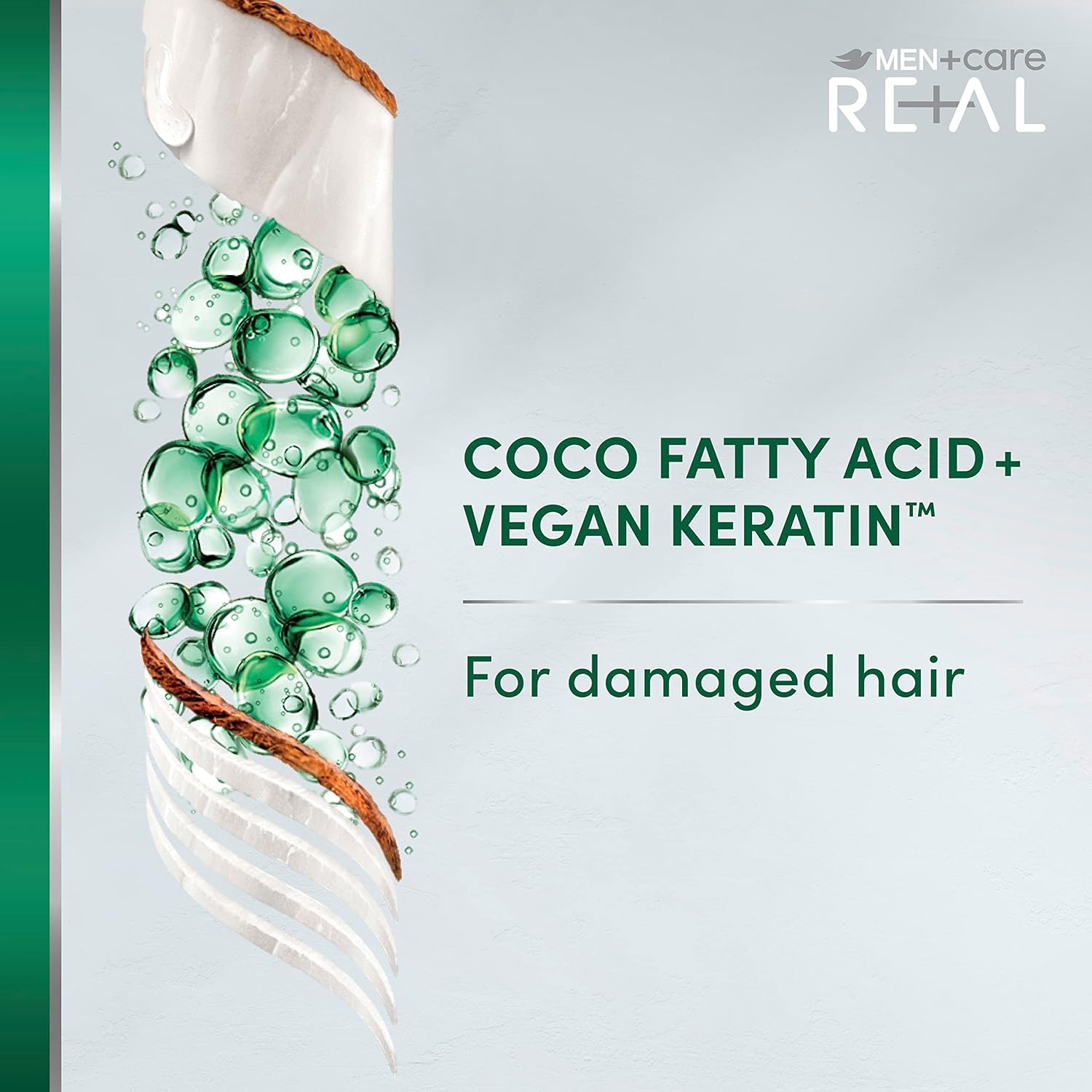 DOVE MEN + CARE Real Bio-Mimetic Care Shampoo For Damaged Hair Reconstruct Sulfate-Free Shampoo With Coco Fatty Acid + Vegan Keratin 10oz