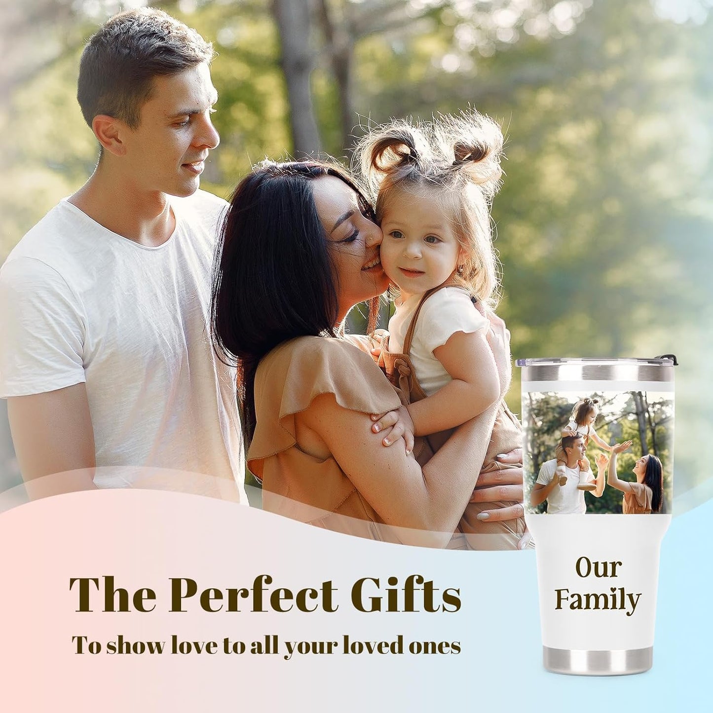 Personalized Tumbler with Picture Text Name Logo, 30oz Stainless Steel Custom Coffee Mug cup with Lid Straw, Anniversary Wedding Christmas Birthday Gifts for Women Men Kid