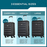 Westridge Hardshell Luggage Set - 3 Piece Set - 20" Carry-On, 24” & 28” Checked Luggage Set with 360° Spinner Wheels - Expandable Suitcases for Extended Travel - Durable ABS Shell - Black