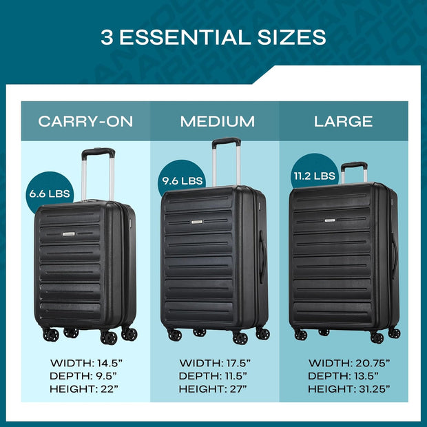 Westridge Hardshell Luggage Set - 3 Piece Set - 20" Carry-On, 24” & 28” Checked Luggage Set with 360° Spinner Wheels - Expandable Suitcases for Extended Travel - Durable ABS Shell - Black