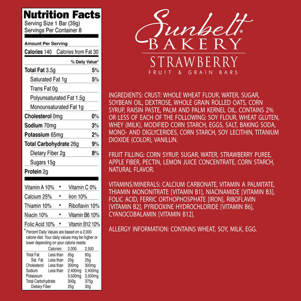 Sunbelt Bakery's Strawberry Fruit & Grain Bars, 1.4 oz Bars, 96 Count