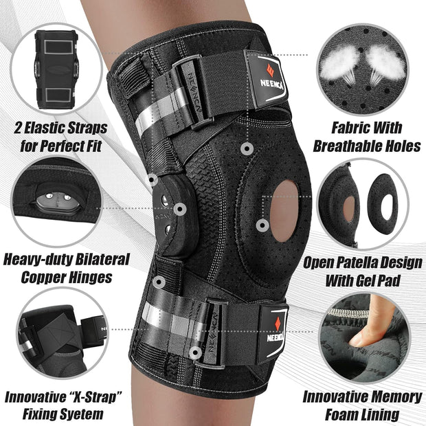 NEENCA Professional Knee Brace for Knee Pain, Hinged Knee Support with Patented X-Strap Fixing System, Medical for Pain Relief, Arthritis, Meniscus Tear, ACL, PCL, MCL, Runner, Sport -FSA/HSA Eligible