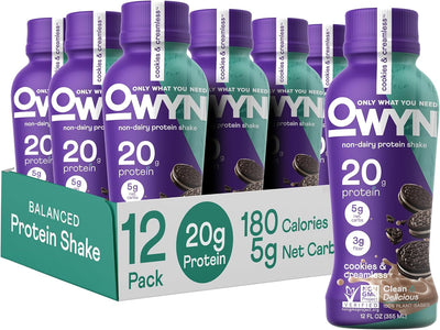 OWYN Only What You Need Plant Based Protein Shake, 20g Vegan Protein from Organic Pumpkin Seed, Flax, Pea Blend, Prebiotic Supplement, Superfood Greens, Gluten & Soy-Free (Cookies & Creamless)
