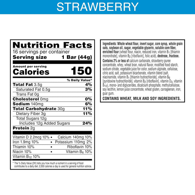Nutri-Grain Breakfast Bars, Made with 14g Whole Grains, Snack Bars, Strawberry, 24.8oz Box (96 Count)