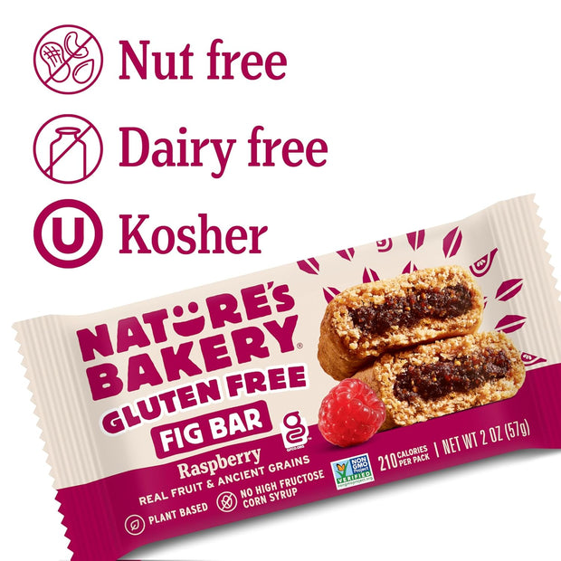 Nature’s Bakery Gluten Free Fig Bars, Raspberry, Real Fruit, Vegan, Non-GMO, Snack bar, 6 boxes with 6 twin packs (36 twin packs)