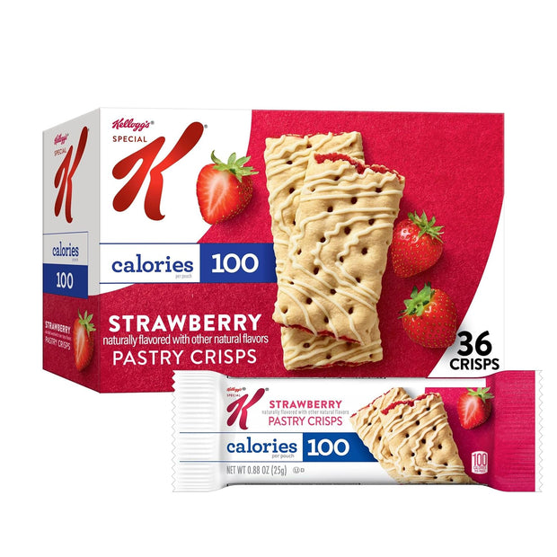 Special K Bar Pastry Crisps, 100 Calories, Breakfast Bars, Value Size, Strawberry, 15.84oz Box (36 Crisps)