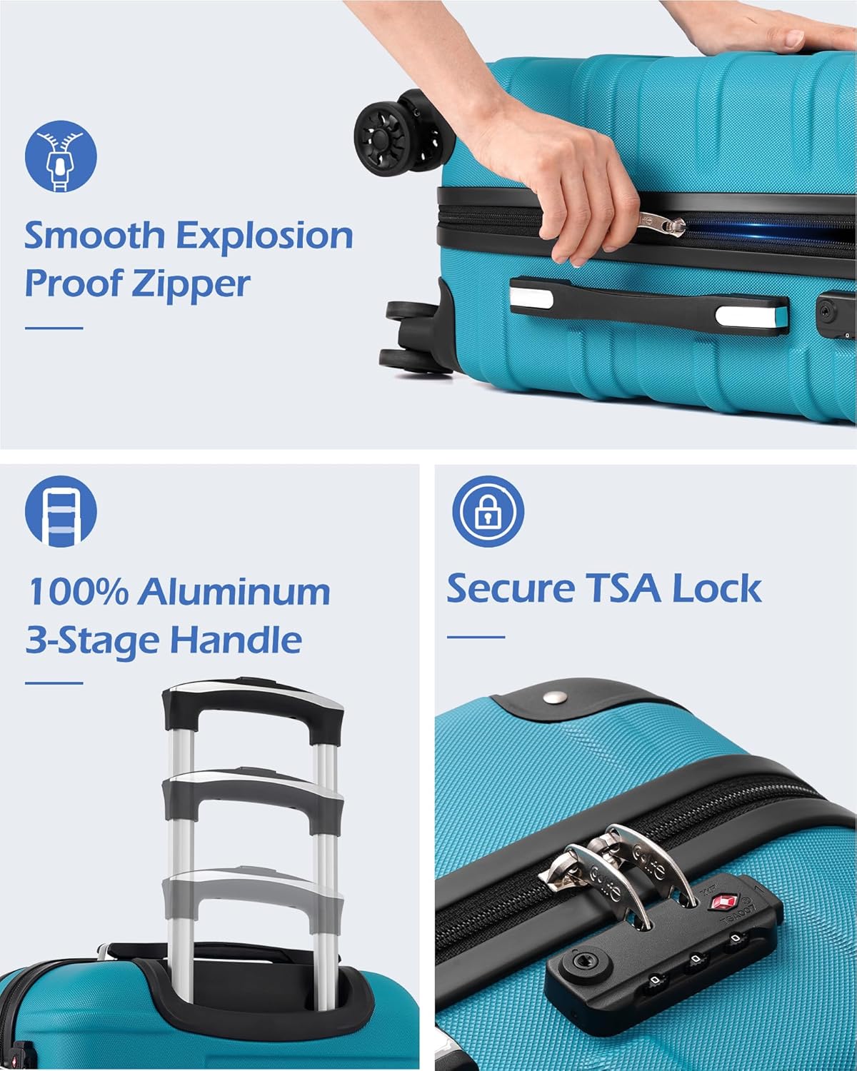 Coolife Luggage Expandable(only 28") Suitcase 3 Piece Set with TSA Lock Spinner 20in24in28in (dark green)