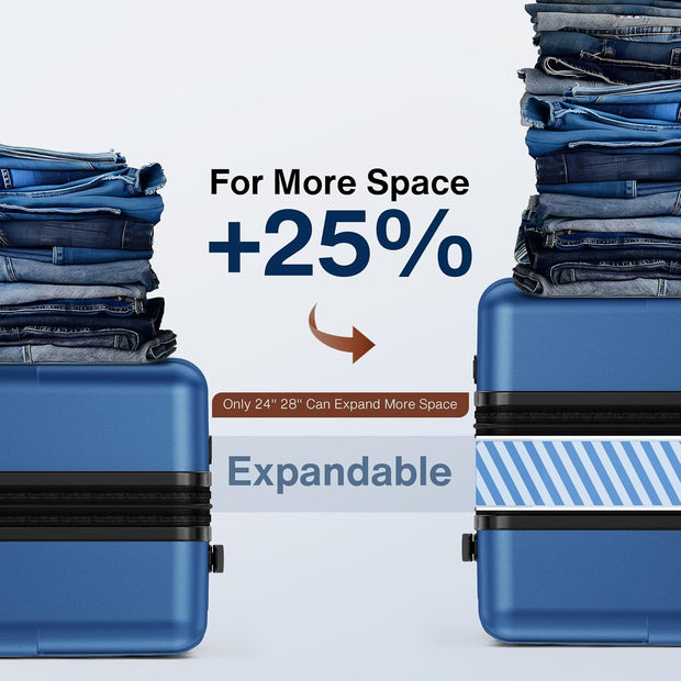 SHOWKOO Luggage Sets 3 Piece Hardside Expandable Lightweight PC Suitcase Sets with Double Spinner Wheels TSA Lock, Sea Blue