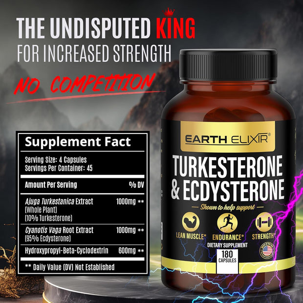 Turkesterone & Ecdysterone – Natural Testosterone Support, 2-in-1 High Potency Turkesterone Supplement for Men & Women with 95% Beta Ecdysterone - Made in USA & 3rd Party Tested - 180 Capsules