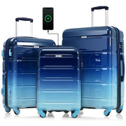 Merax 3 Luggage Sets, ABS Hardshell Suitcase Spinner Wheels with USB Port TSA Lock, Blue and Navy, 20/24/28 Inch