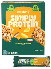 Simply Protein - Lemon Coconut Crispy Bars - Plant Based Protein Bars - Low Carb, Low Sugar, High Fiber - 13g Protein, 2g Sugar, 7g Fiber - Vegan, Gluten Free, Non GMO, Kosher - 24 Bars