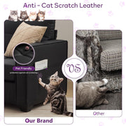 TYBOATLE 88" W Black Faux Leather Sofa Couches for Living Room, Mid-Century Modern Tufted Comfy Small Loveseat w/USB and Wide Arms, 3 Seater Office Cloud Couch for Small Space Apartment Bedroom