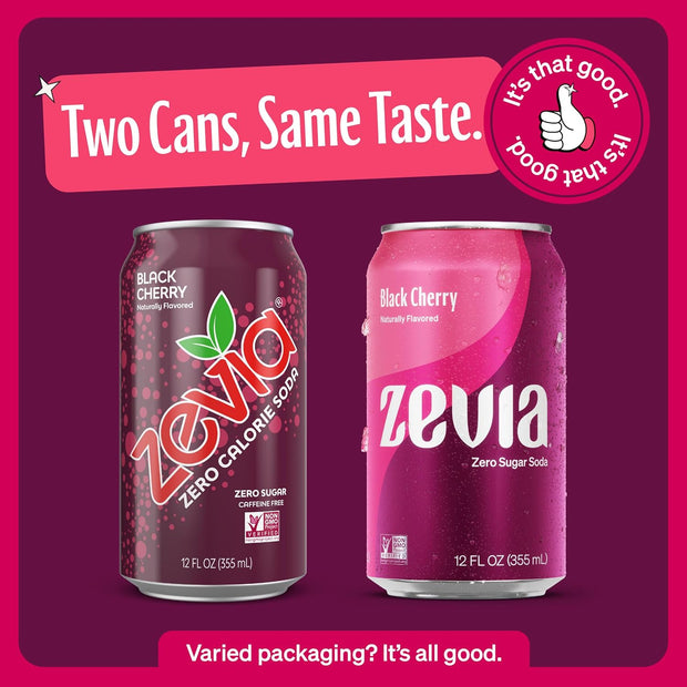 Zevia Zero Sugar Soda, Black Cherry, 12 Ounce Cans (Pack of 12)