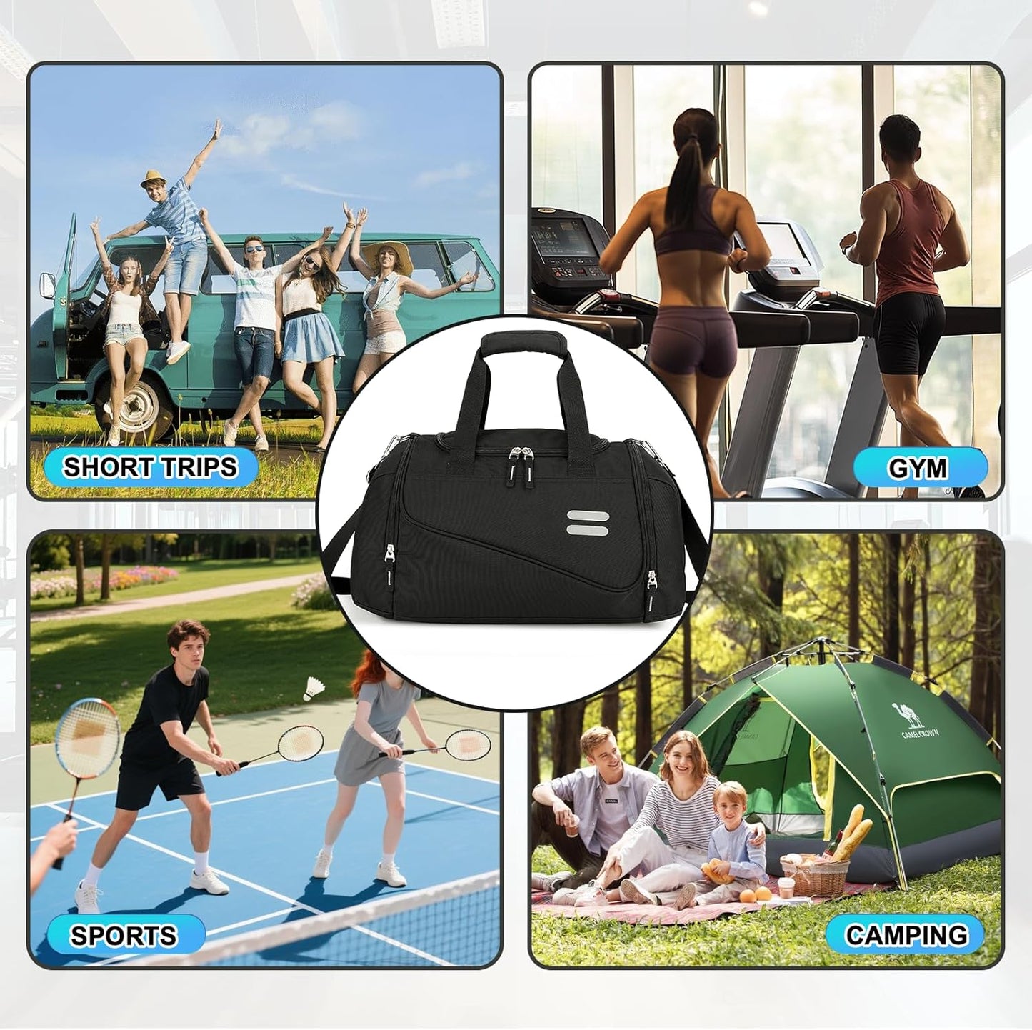 Gym Bag for Men & Women - 40L Sports Duffle Bag Carry On Weekender Overnight Bag with Shoe Compartment, Water Resistant Duffle Bag for Travel, Sports, Fitness & Workout, Black