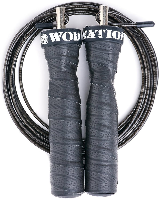 WOD Nation Attack Speed Jump Rope : Adjustable Jumping Ropes : Unique Two Cable Skipping Workout System : One Thick and One Light 11 Foot Cable : Perfect for Double Unders : Men and Women