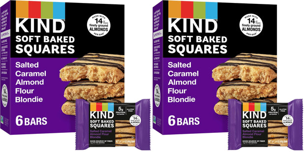 KIND Soft Baked Squares, Salted Caramel Almond Flour Blondie, Healthy Snack Bars, Gluten Free, 5g Protein, 6 Count
