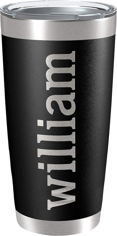 Personalized Tumblers, Stainless Steel 20 oz Tumbler w/Lid | 13 Designs | Personalized Cups Double Walled Insulated Coffee Cup for, Gym, Fitness | Hot and Cold Drink Use - Black