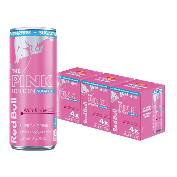 Red Bull Pink Edition Sugar Free Energy Drink, Wild Berries, 8.4 fl. oz., Pack of 8 cans, with 80mg Caffeine, Taurine & B Vitamins
