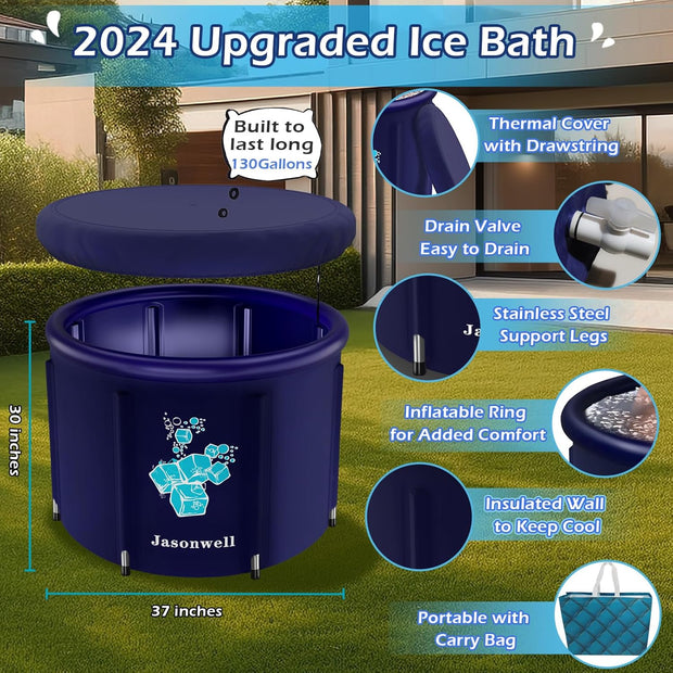 Jasonwell Ice Bath Tub for Athletes - Heavy Duty Cold Water Therapy Plunge Tub Ice Pod for Recovery Portable Ice Barrel Plunge Pool for Outdoor Inflatable Hot Tub Bathtub at Home for Adults