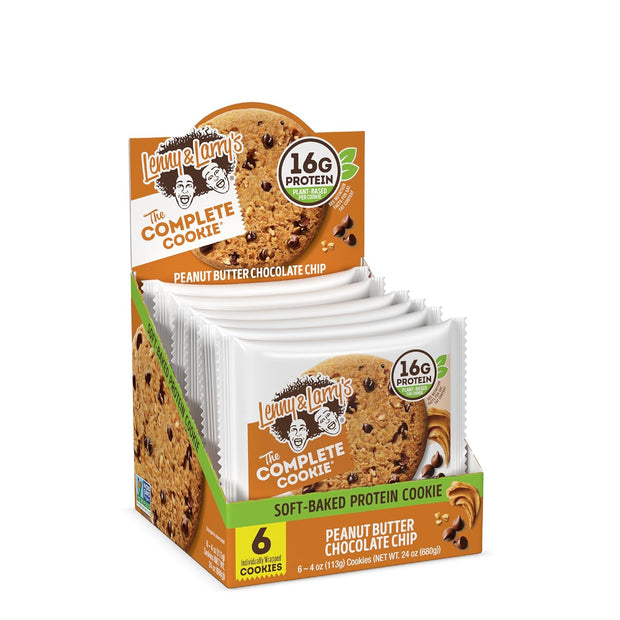 Lenny & Larry's The Complete Cookie, Peanut Butter Chocolate Chip, Soft Baked, 16g Plant Protein, Vegan, Non-GMO, 4 Ounce Cookie (Pack of 6)